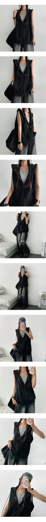 MELNE Hooded Vest Zip-Up (3 colors)