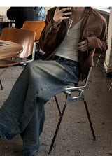 [Unisex] Back leather pocket wide pants