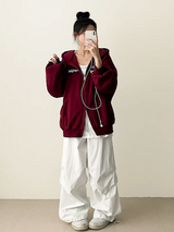 Moco Number Patch Embroidery Overfit Two Way Hooded Zip-Up