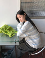 ラベッツ ヘアリーストライプ ウール ラウンドニット
