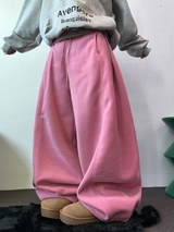 フリース🩷サイドピンタックロングワイドオーバーパンツ 💙🤎🩷🩶🖤5COLOR