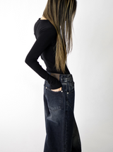 devil black over denim pants