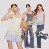 Feminine Double Strap Layered Frill Blouse