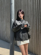 Bleed Washing Leather Biker Jacket
