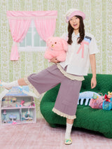 UnsocialNight 夏の新作、オリジナルデザインの切り替えスター柄、かわいいガールズ用、万能カジュアル七分丈パンツ