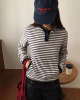 [ORIGINAL] Harden Striped Henley Neck Hoodie