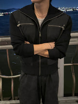 Banded zipper knit puffer jacket