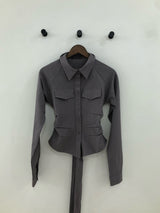 バックリボンストライプポケットシャツ