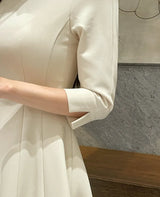 Deels Boat-Neck Puff Three Quarter Flare Long One Piece