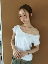ラスレースオフショルダーTシャツ(3color)