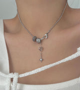 yio Gray gemstone heart Rondell star Surgical two way y Beads Bold Choker Short Layered Necklace