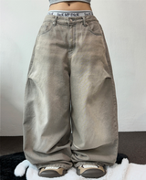 BEIGE KNEE PINTUCK PARACHUTE WIDE DENIM PANTS 🪐🧸🤎🩶
