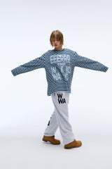 Weekend warrior typography printing stripe long sleeve (Sky-blue)