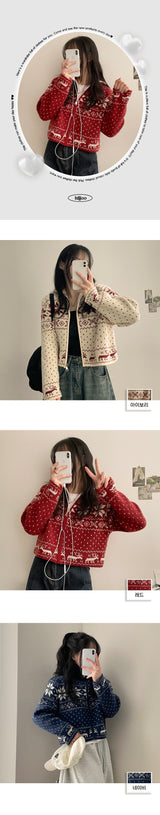 Erin High Neck Nordic Cropped Knitwear Zip-Up