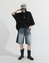 Grayish Washing Skater Half Pants