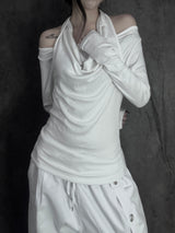 soft drape halter long sleeve T (2color)