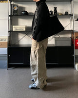 OR high neck knit leather jacket