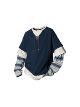 RELABEL Spatial Relations (Parallel Lines) Four-Colour Striped Patchwork Knotted Beaded Faux Three-Piece Long-Sleeved T-Shirt