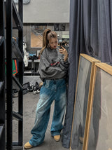 Reverse line wide denim pants