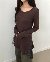 ポラストライプドットカラーブロックロングTシャツ