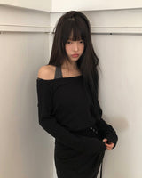 ハミンホルターワッフルオフショルダースウェットシャツセット