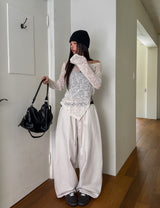 Oat herringbone side pintuck balloon pants