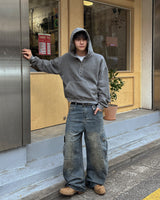 Fleece Henley Neck Pigment Hoodie