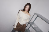 halter strap off-shoulder V-neck knitwear