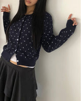 The Ring Flower Round Neck Long Sleeve Knit Cardigan