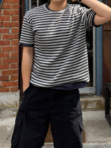 Vine sripe waffle short sleeve