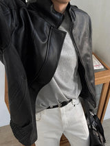 ASCLO Mono High Neck Leather Blouson (2color)