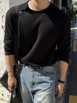 Waffle diagonal button crop long-sleeve t-shirt