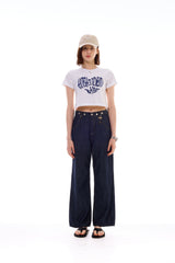 HEART SLOGAN CROP T-SHIRT / BLUE