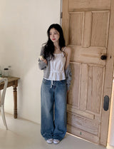 Daily Washing Cotton100 Wide Denim Pants