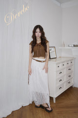 twill lace frill long skirt