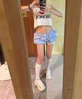 チェックカンカンフリルバルーンショートパンツ