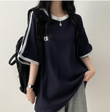 タニエンブロイダリーパターンワッフルトラックボクシーフィット半袖Tシャツ