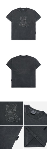 [24SS] ベアアップリケピグメントウォッシングショートスリーブTシャツ（チャコール）