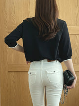Roven Color Matching Collar Half-Length Knit