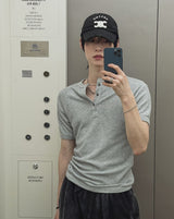 Logan Ribbed Muscle Fit Henley Neck Short Sleeve T-shirt