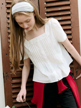 SQUARE NECK LACE BLOUSE IVORY