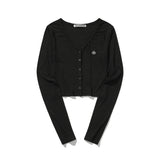(DUC) V-Neck Crop Cardigan Black