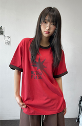 レットコントラストレタータトゥーパッチショートスリーブTシャツ3カラー