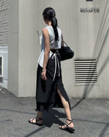 teach layered slit long skirt