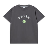 Seiie Tennis Applique T-shirts Over Fit Charcoal