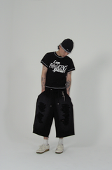 damage bermuda pants_black