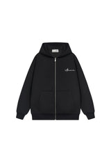 オーバーサイズエンブロイダードジップアップフーディー