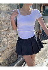 Charcoal Mini Pleats Pants Skirt