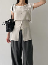 Eiffel Stripe Banding Wide Slacks