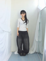 Lace V-Shirring Dot Top